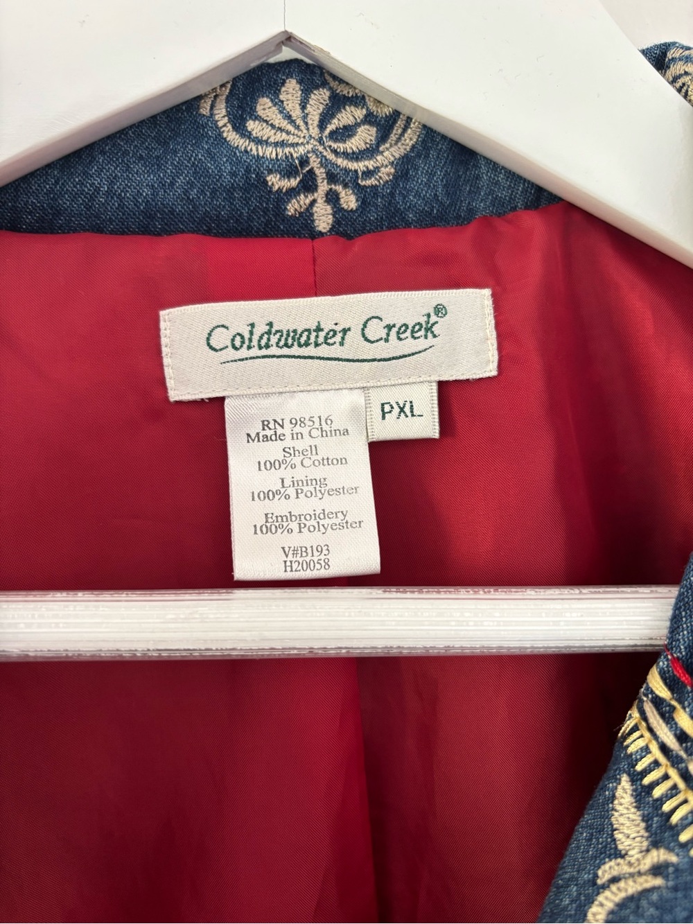 Coldwater Creek Embroidered Blue Jean Jacket with Red Accents - Picture 5 of 6